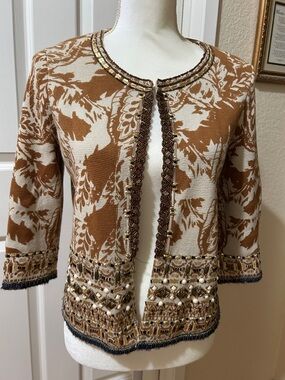 Chico's Brown and Cream Embellished Knit Cardigan